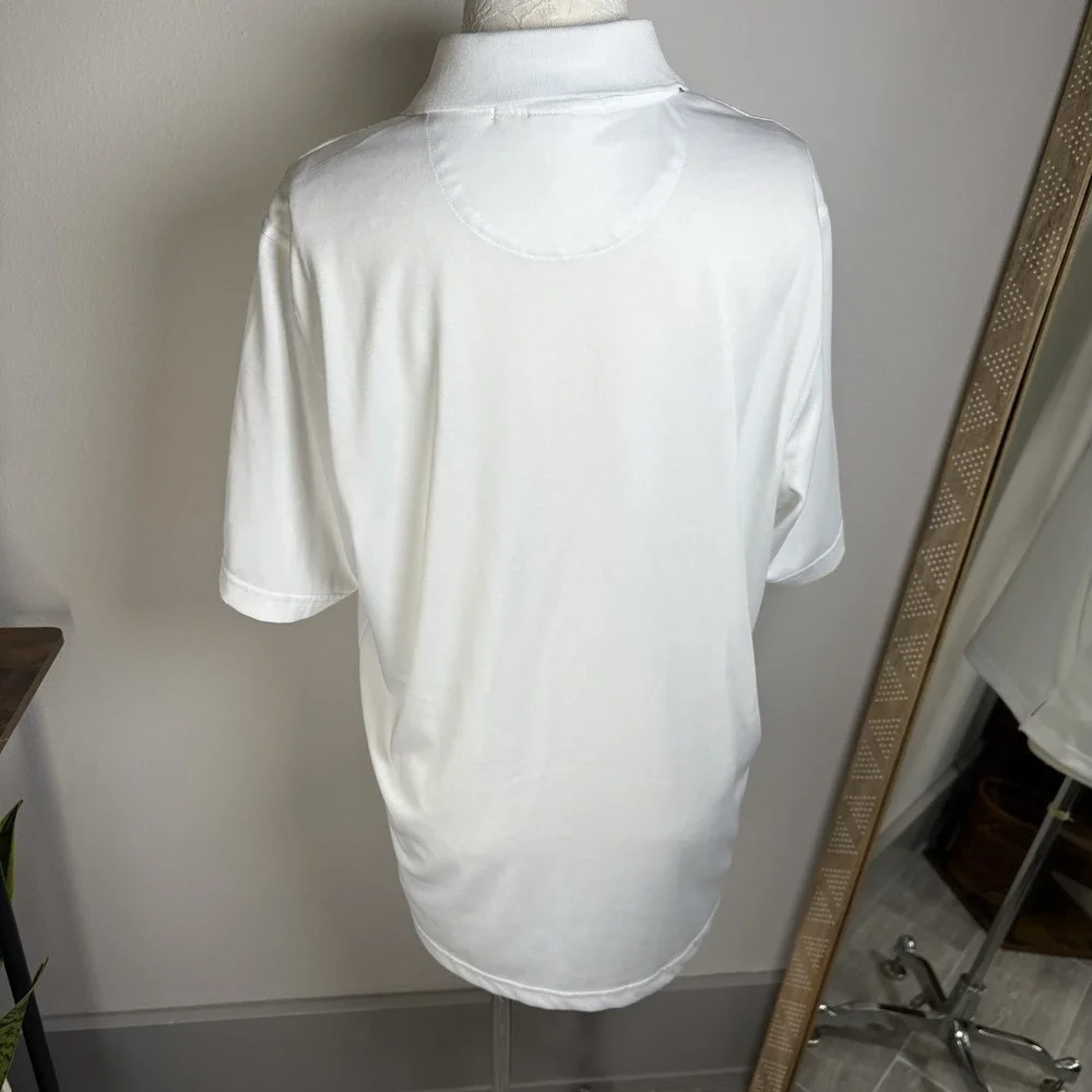 Harriton Mens L White Polo Shirt Business Casual Golf Core Polyester Pocket